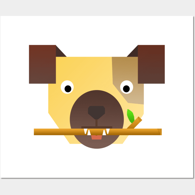 Simplistic Dog Design With Stick In Mouth Wall Art by OkayDesigns